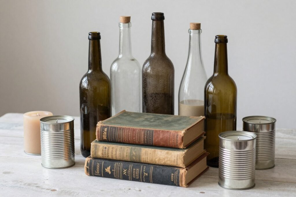 repurposed items as table decorations