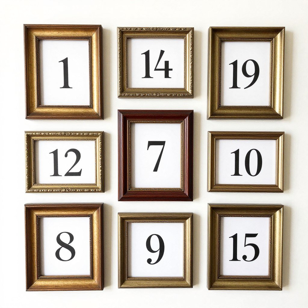 repurposed vintage frames as table numbers