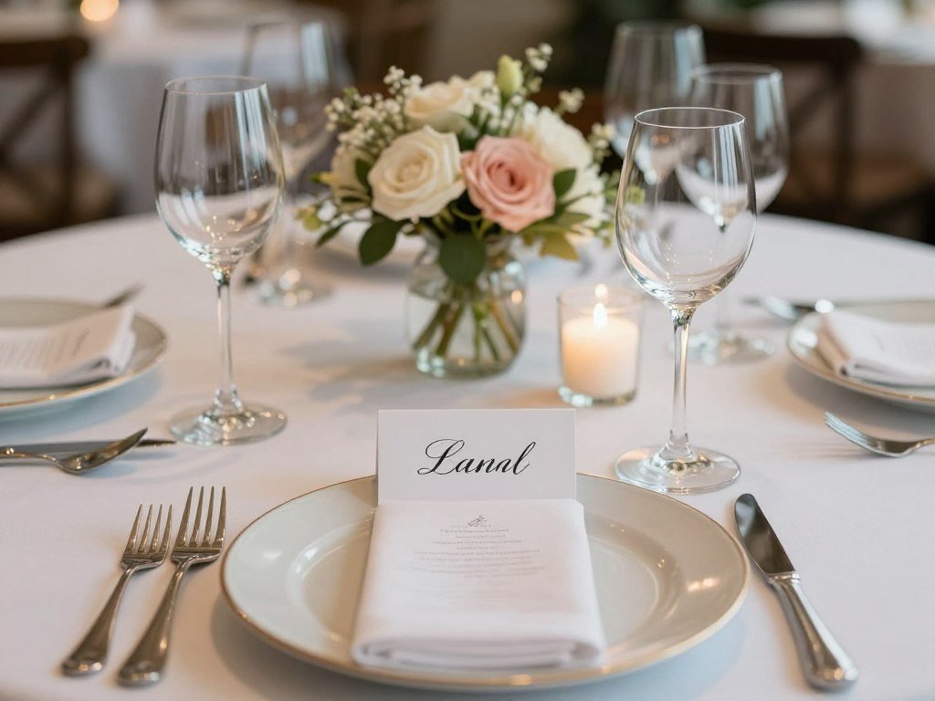 restaurant table setting with personalized place cards and centerpieces restaurant table setting with personalized place cards and centerpieces
