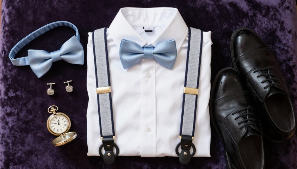 ring bearer accessories including bow tie cufflinks and pocket watch