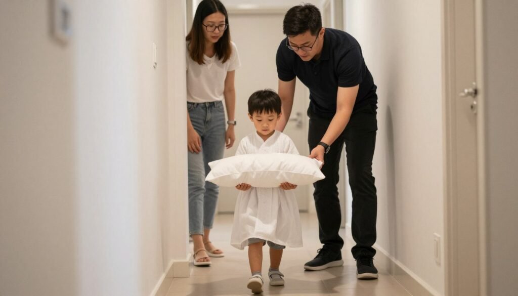 ring bearer practicing walking down aisle