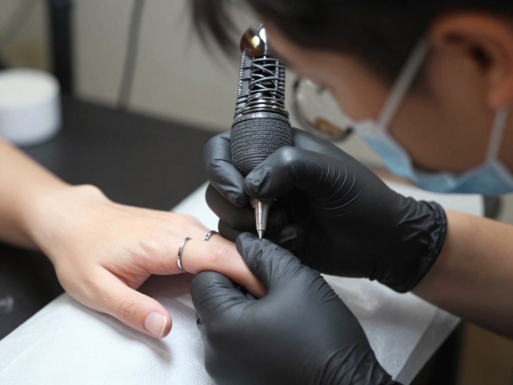 ring finger tattoo process showing tattooing procedure