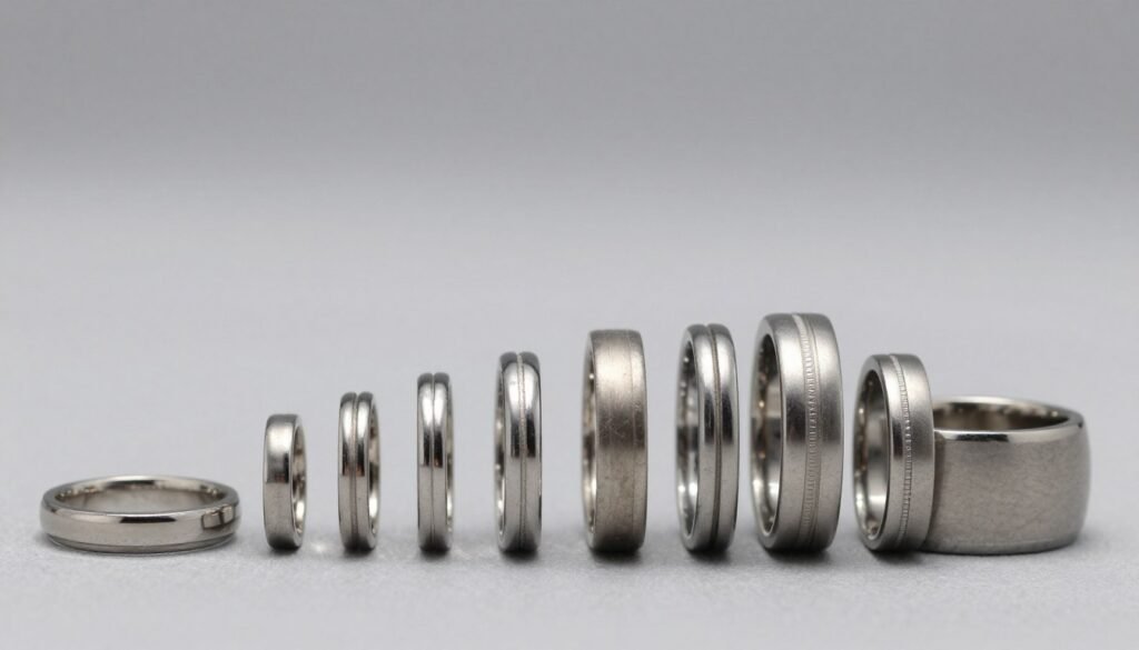 ring stack showing varied band widths creating visual rhythm