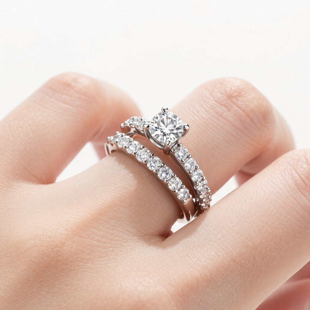 ring stack with diamond eternity band adding sparkle