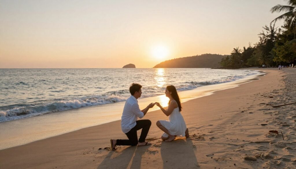 romantic beach proposal location at sunset