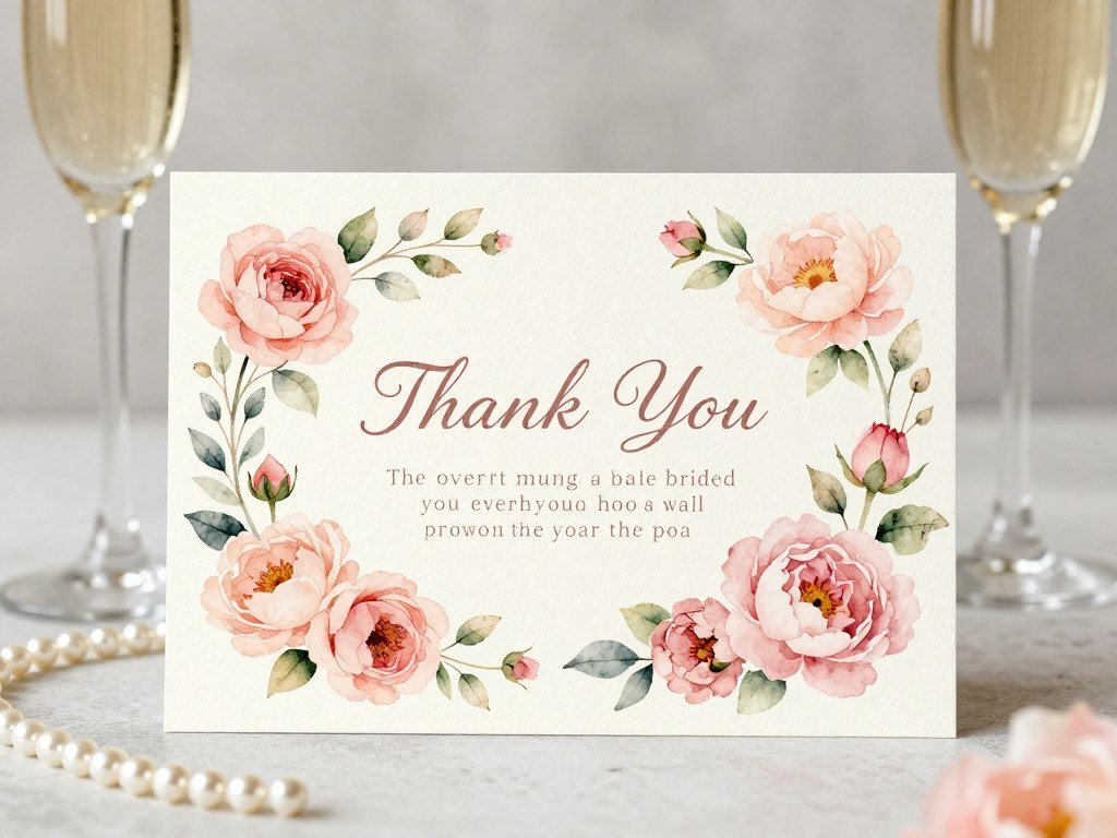romantic bridal shower thank you card with watercolor flowers and delicate design