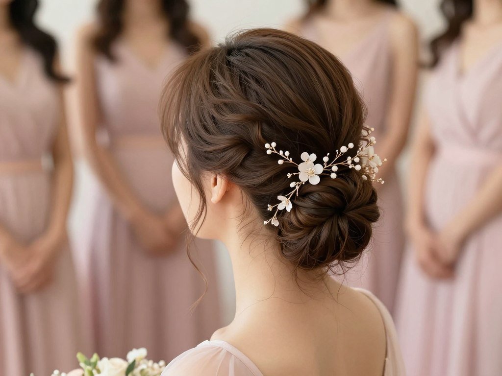 romantic bridesmaid updo with pastel gown romantic bridesmaid updo with pastel gown