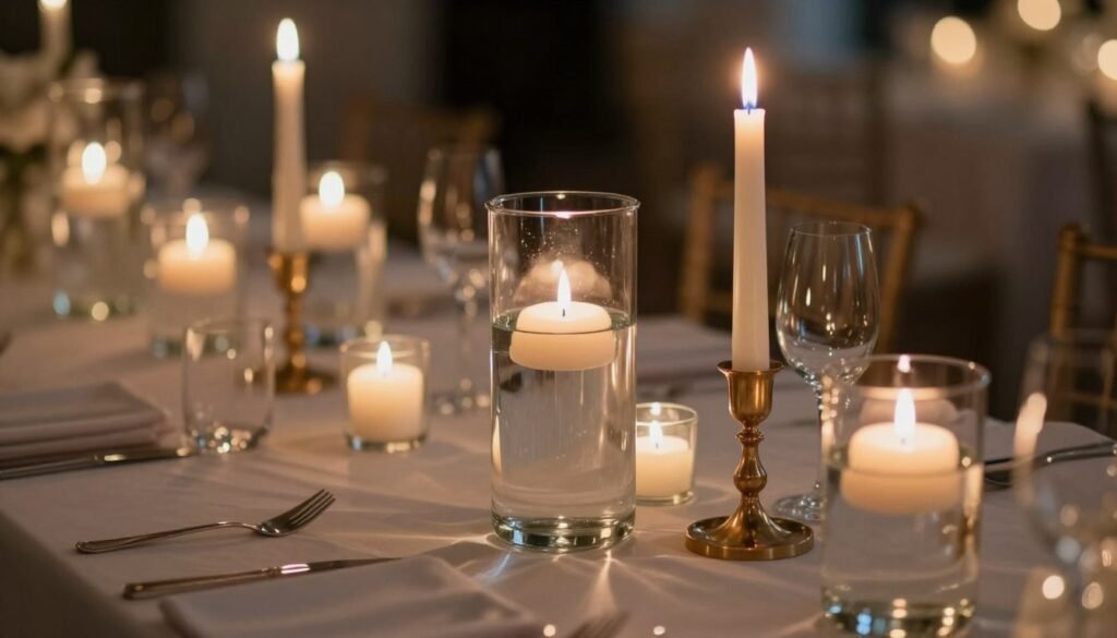 romantic candlelit wedding tablescape