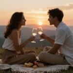 romantic couple enjoying outdoor date ideas for couples at sunset