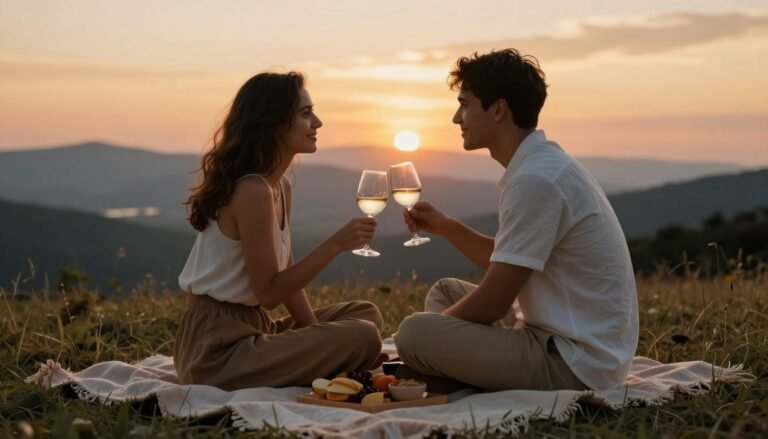 romantic couple enjoying outdoor date ideas for couples at sunset