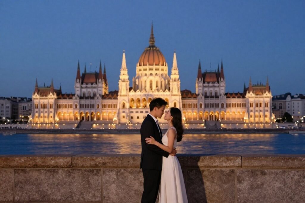 romantic destination proposal at historic European landmark