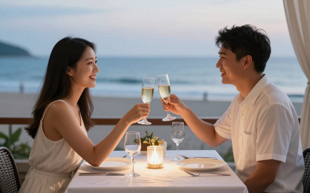 romantic dinner after beach proposal