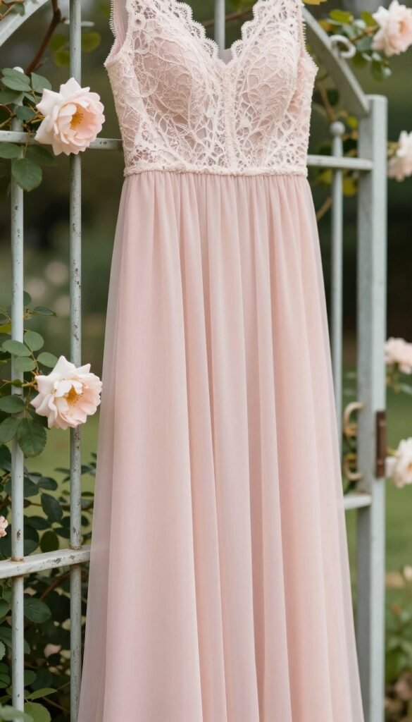 romantic garden party bridesmaid dress detail lace bodice