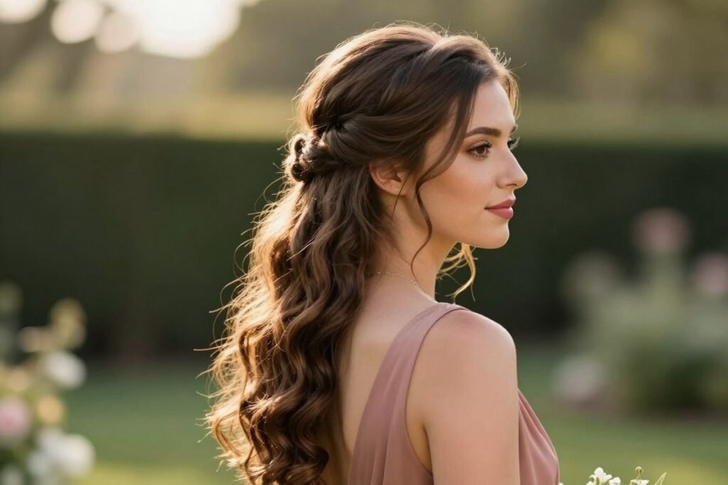 romantic half-up bridesmaid hairstyle with curls
