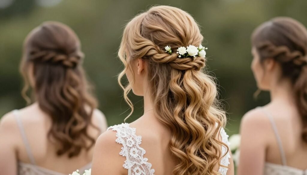 romantic half-up bridesmaid hairstyle with curls romantic half-up bridesmaid hairstyle with curls
