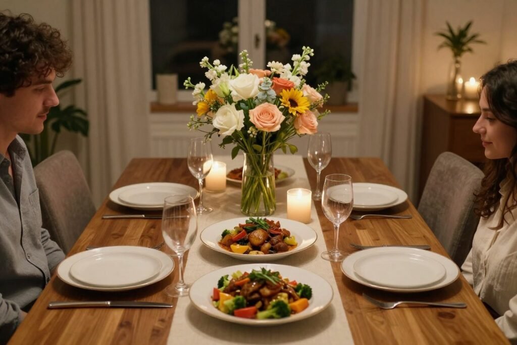 romantic home-cooked dinner table setting