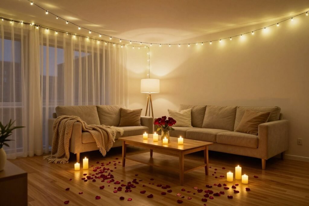 romantic home interior decorated for proposal