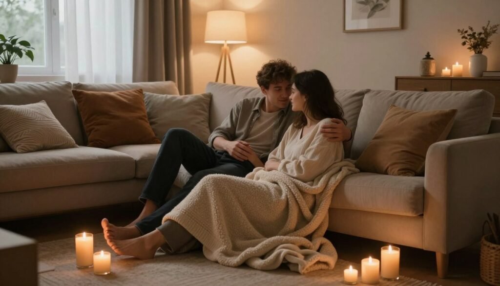 romantic indoor date night setup with candles