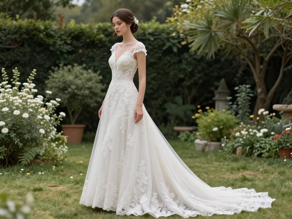 romantic lace wedding dress for garden ceremony