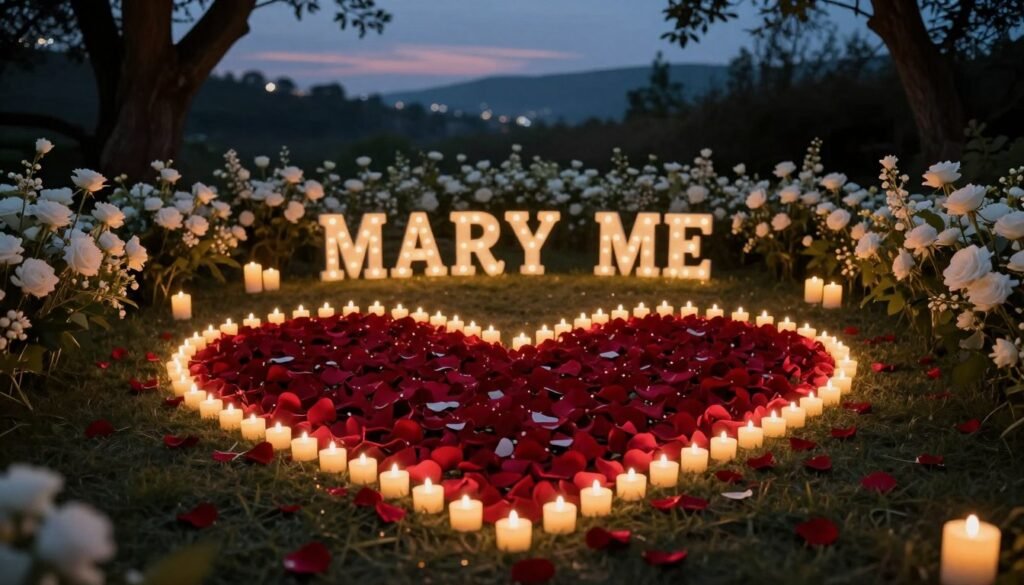 romantic proposal ideas with candles and flowers