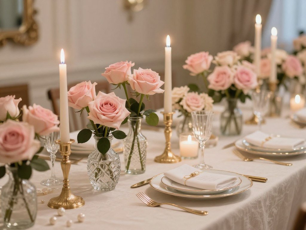 romantic wedding theme with blush roses and candlelight