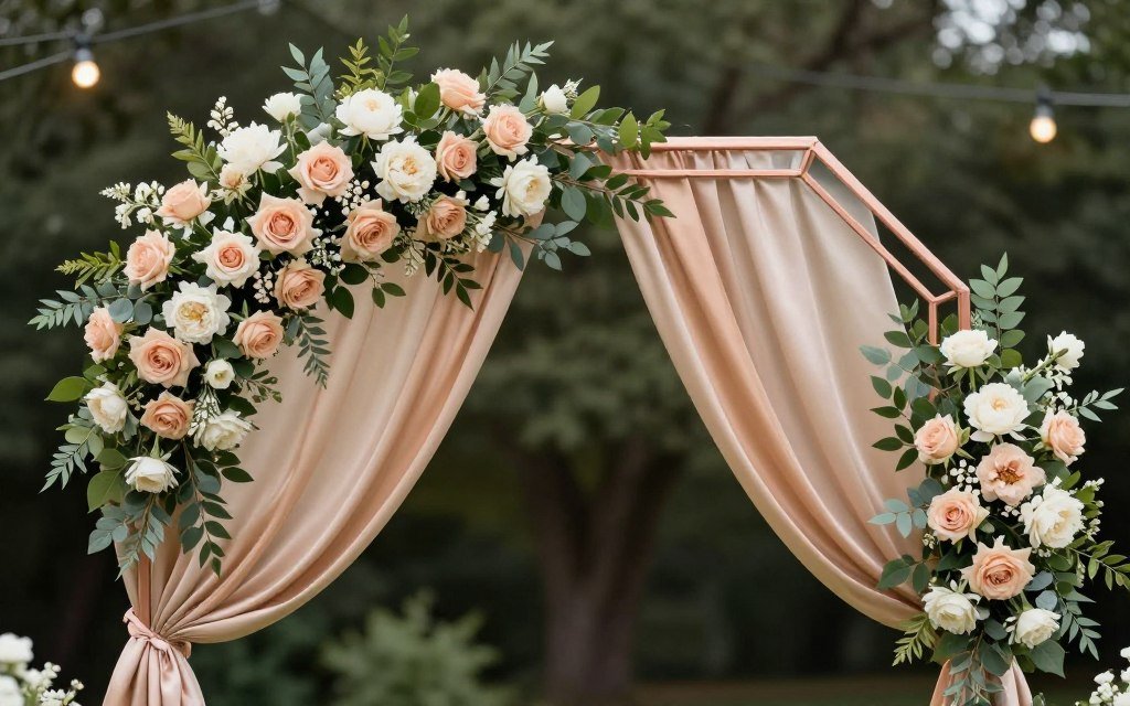 rose gold and blush wedding ceremony arch