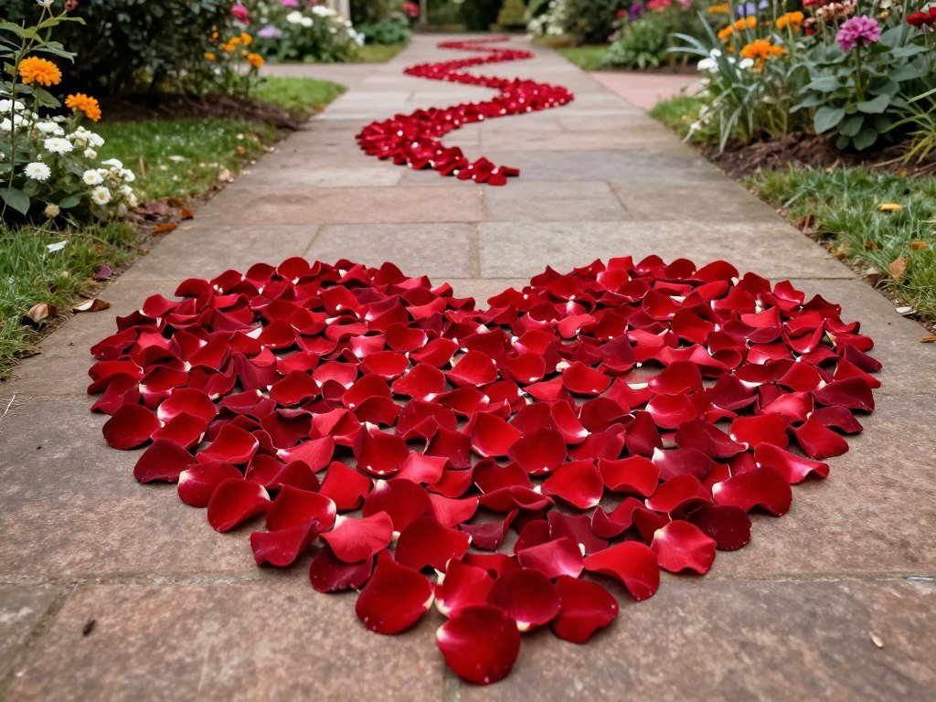 rose petal pathway leading to proposal setup