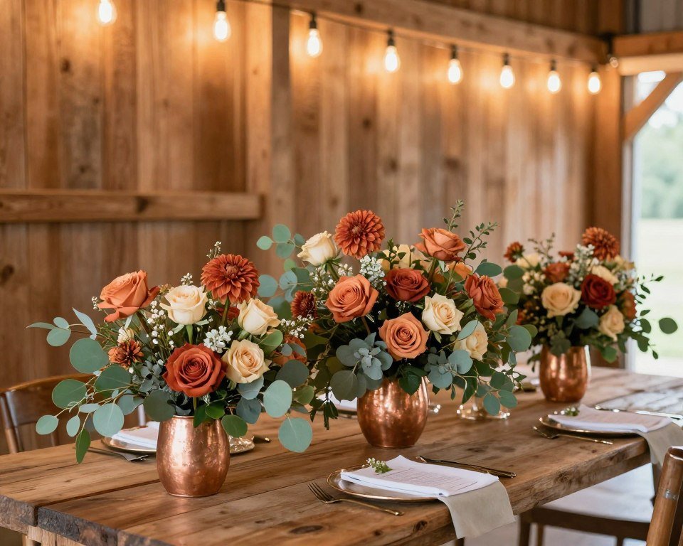 rustic barn wedding with warm earth tone color palette
