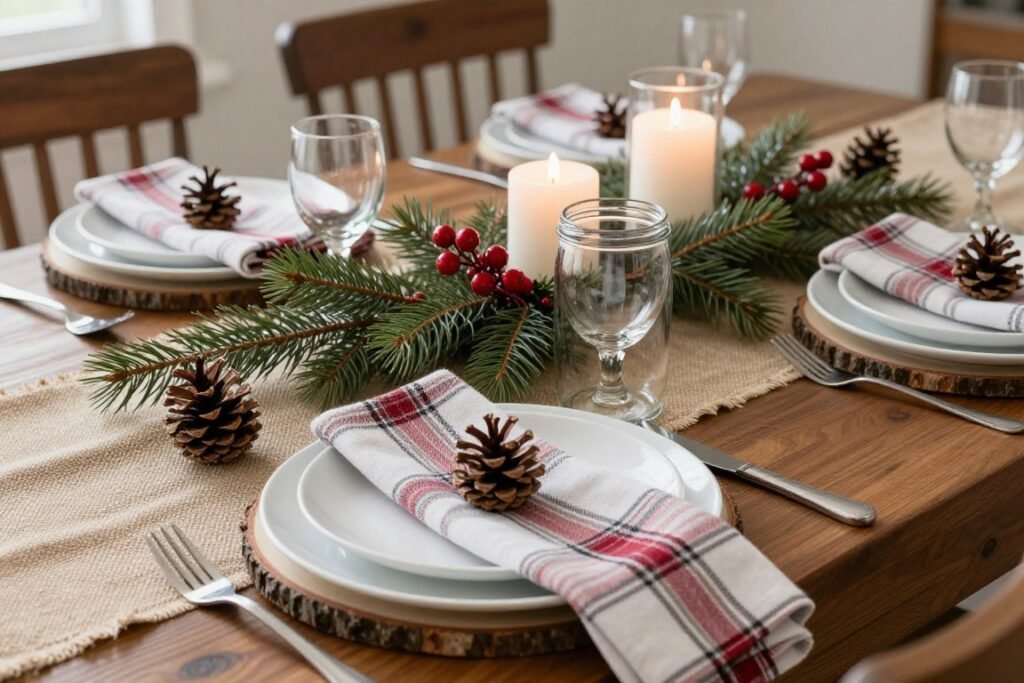rustic christmas table with natural elements