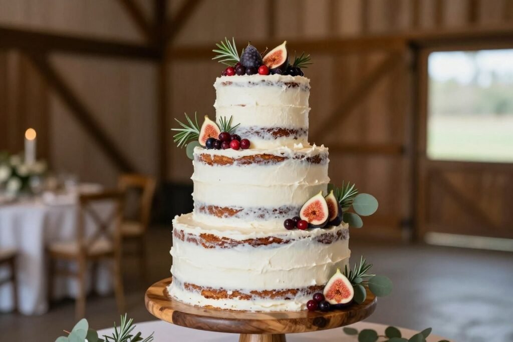 rustic naked christmas wedding cake with fresh berries and rosemary rustic naked christmas wedding cake with fresh berries and rosemary