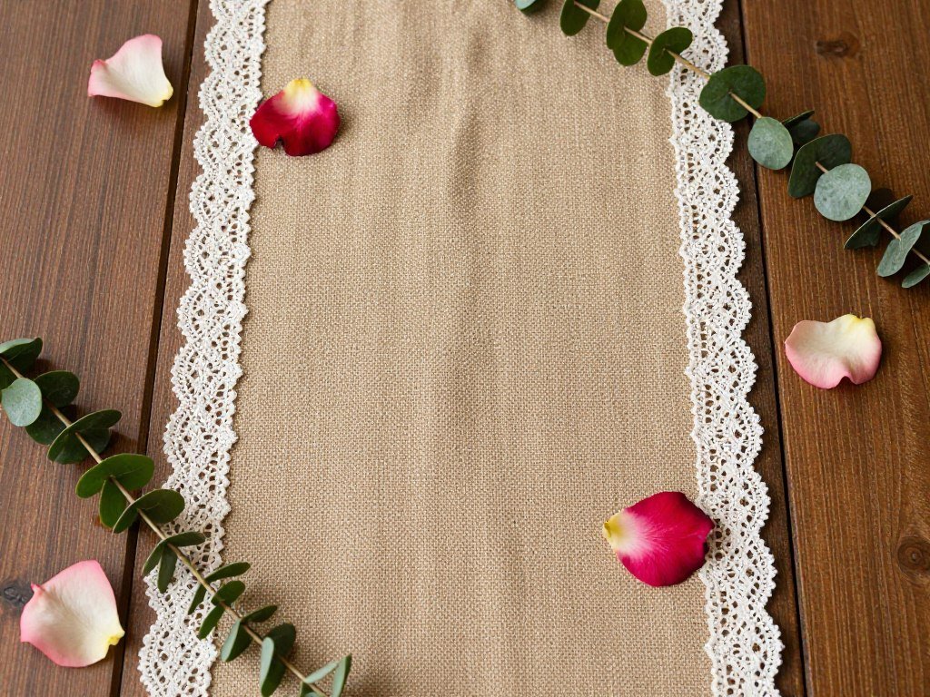 rustic table runner with lace and burlap details