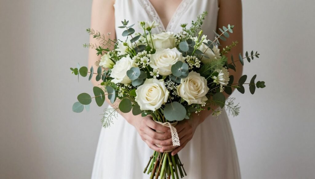 rustic wedding bouquet with wildflowers and greenery