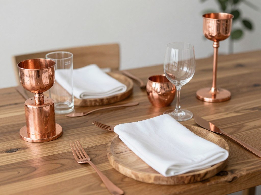 rustic wedding décor with copper and rose gold metallic accents