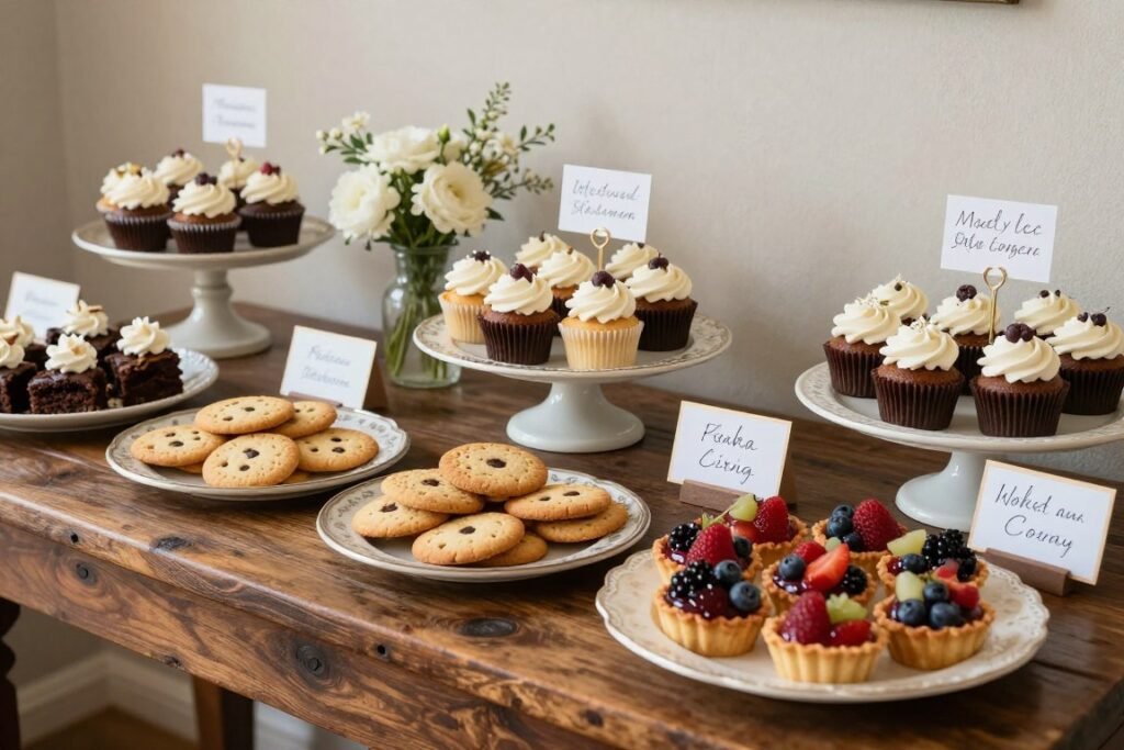 rustic wedding dessert table with variety of treats rustic wedding dessert table with variety of treats