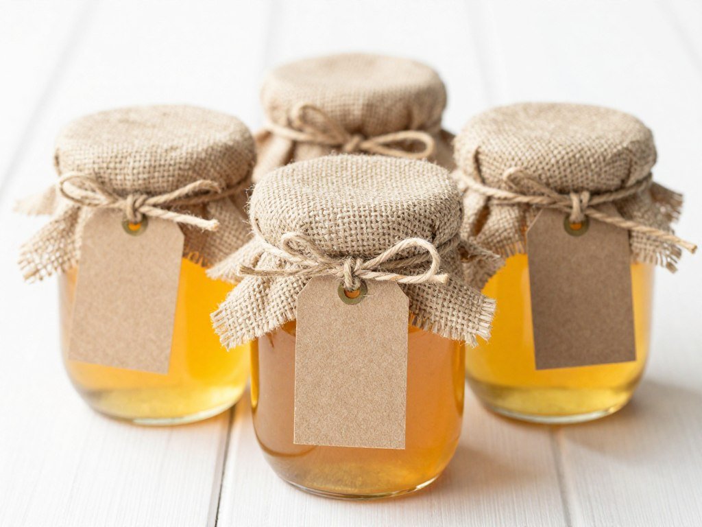 rustic wedding favor honey jars with custom tags