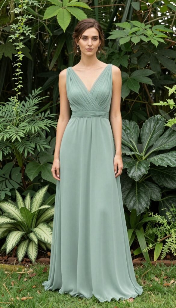 sage green bridesmaid dress garden party perfect color