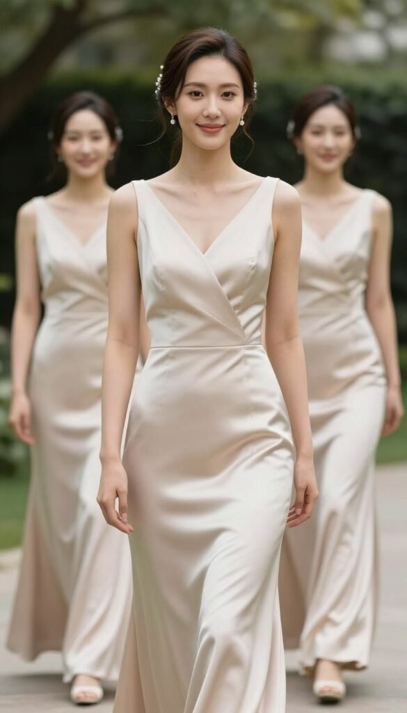 satin bridesmaid dress elegant garden wedding