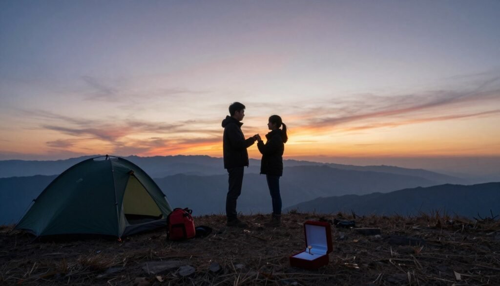 scenic mountain proposal location at sunrise