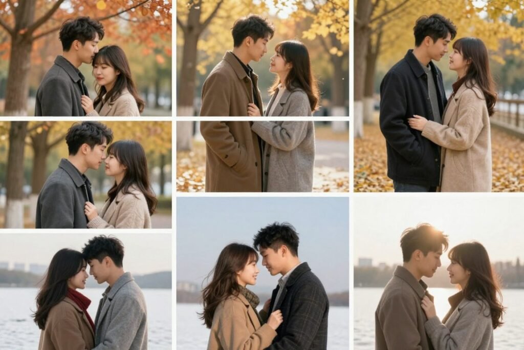 seasonal couple date showing different weather and activities