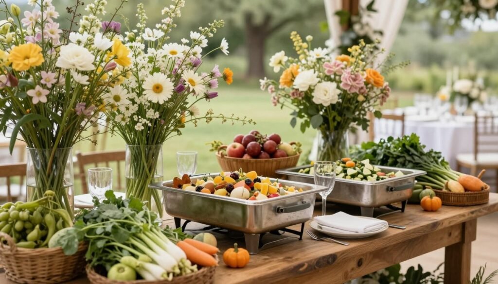 seasonal wedding buffet decorations and food