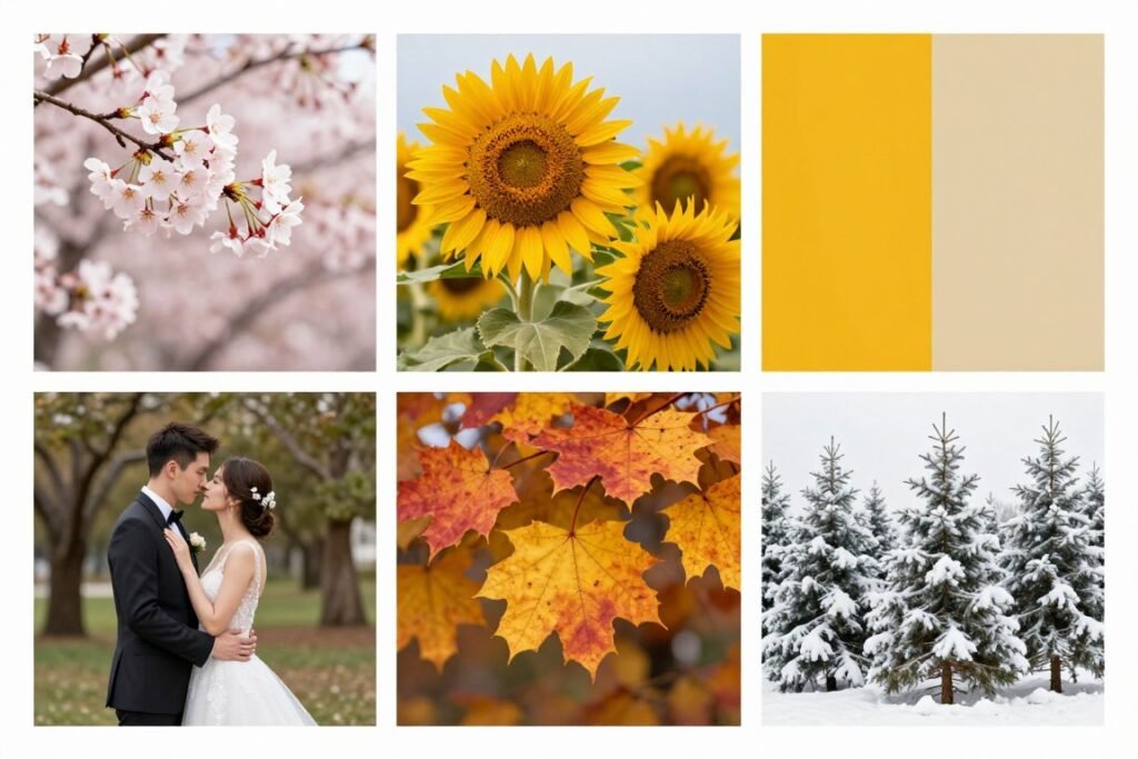 seasonal wedding decor representing four seasons