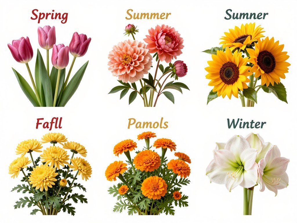 seasonal wedding flowers in various colors arranged by season