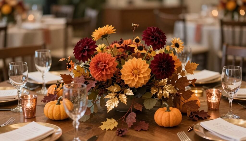 seasonal wedding table decoration reflecting autumn theme