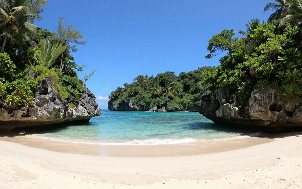 secluded romantic beach cove with calm waters