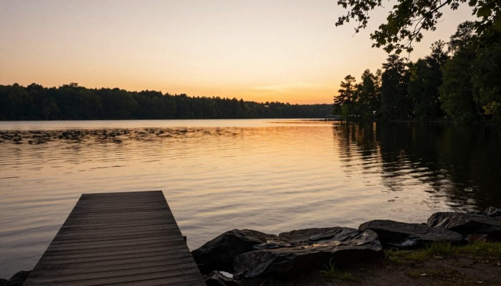 serene lake setting at golden hour