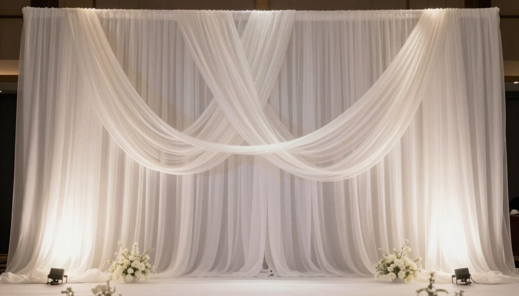 sheer fabric draped wedding ceremony backdrop