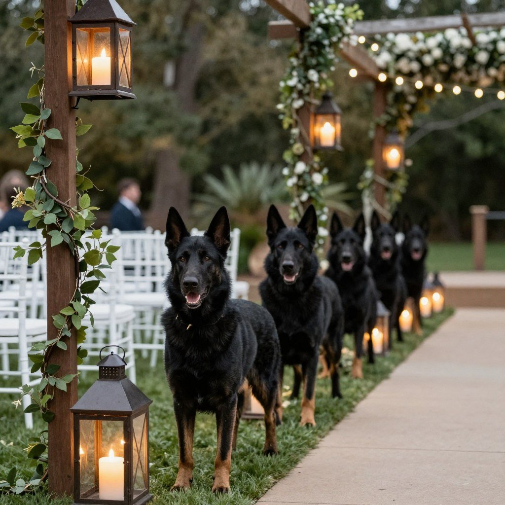 shepherd hooks with lanterns lining wedding aisle