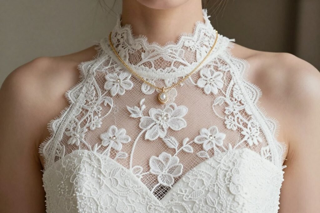 short necklace for high neck wedding dress