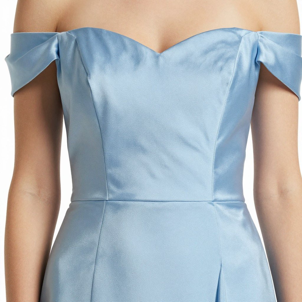 shoulder stretch satin bridesmaid dress detail showing fabric quality