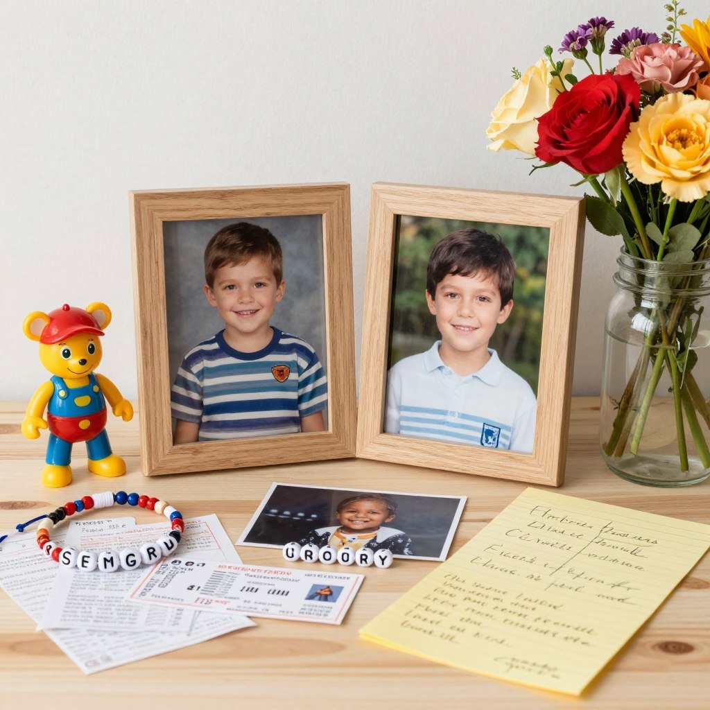sibling memorial with childhood photos